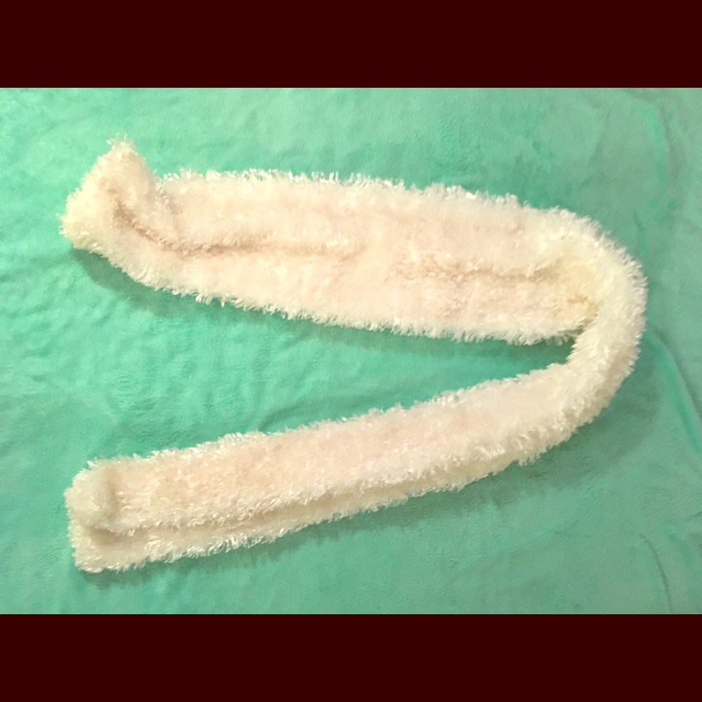 White soft plush long thread scarf